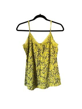 Express Green Lace-Trimmed Camisole Top With Abstract Print  Medium